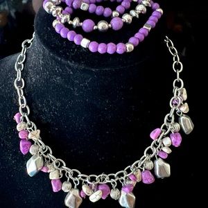 Natural stone Necklace and 3 stretch bracelets